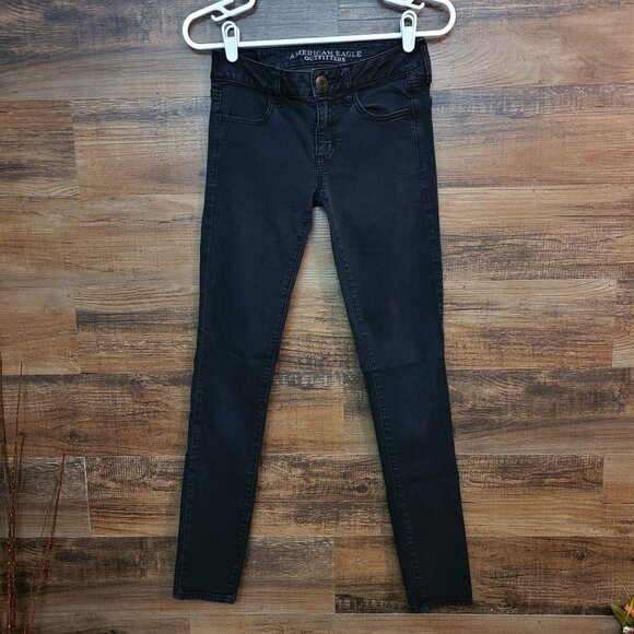 American Eagle Jeans 2 S Jegging Low Rise Super Stretch Black Wash Denim - Picture 1 of 10
